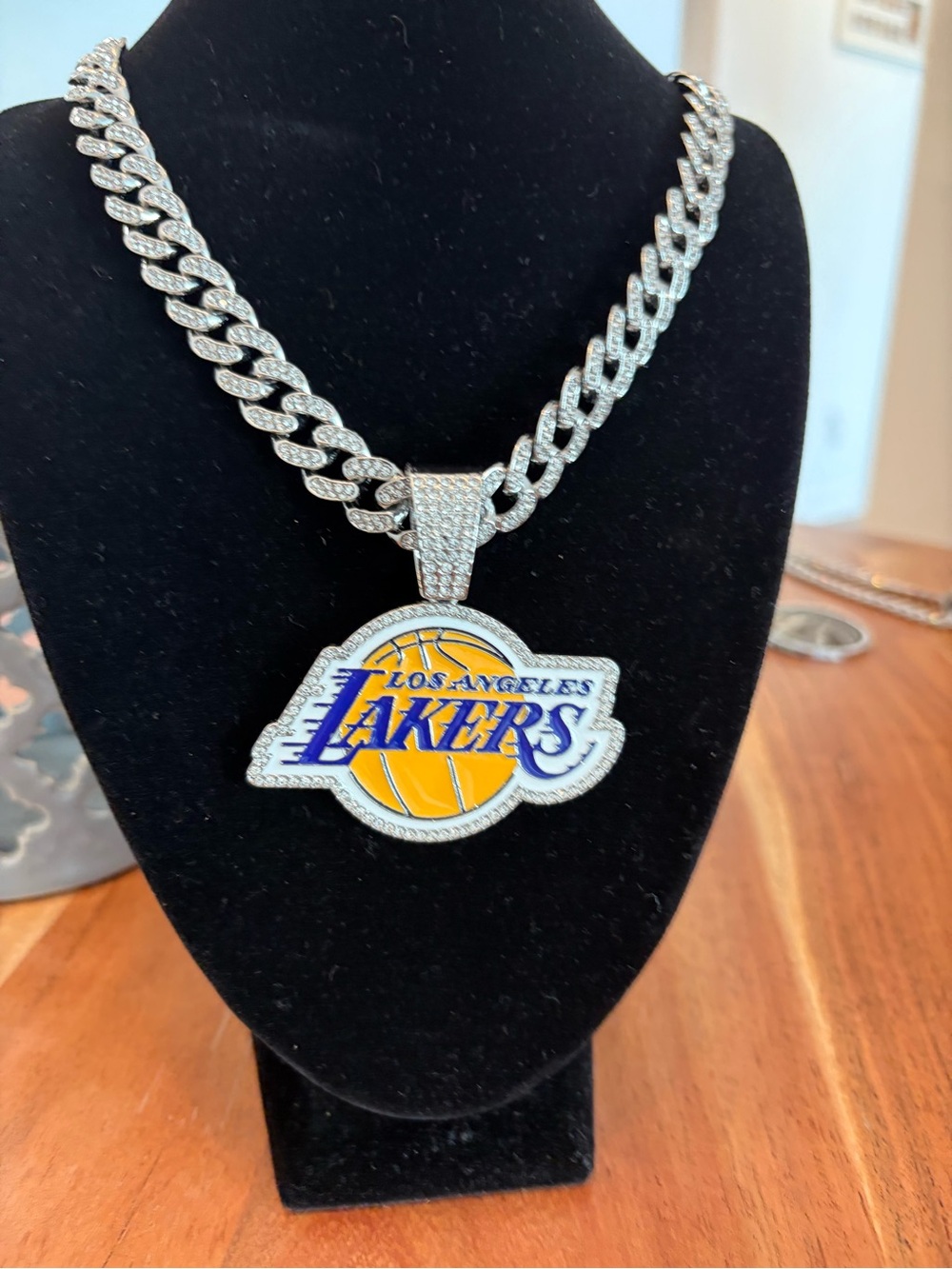 NBA Los Angeles Lakers Silver Chain with Yellow & Purple Logo Pendant